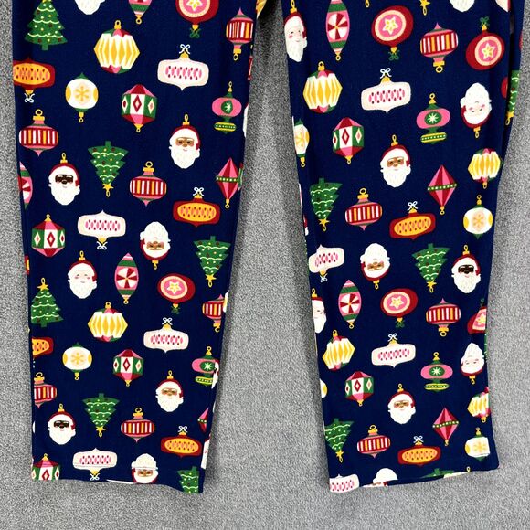 North Pole Trading Co. Pajama Pants Women Small Blue Christmas Tree Sant Flannel - Picture 4 of 15